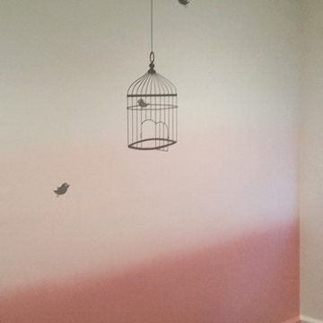 Ombre Wall with Birdcage Mural