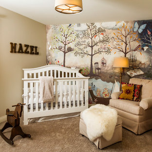 Country girl carpeted and beige floor nursery photo in Minneapolis with beige walls