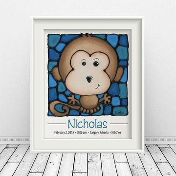Personalized Monkey Print with Birth Details