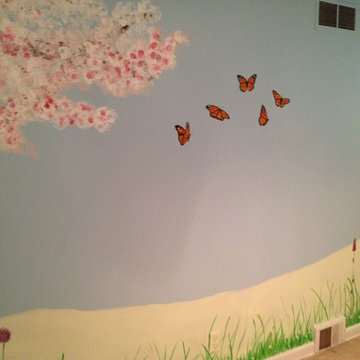 View of the wall where the baby's crib went in the Nature Nursery
