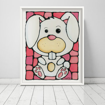 White Bunny Print for Baby Girl Nursery