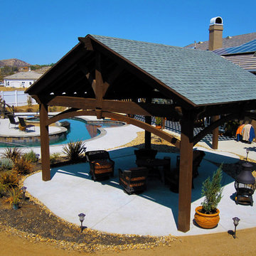 20' x 20' Timber Frame Pavilion & Bridge For Backyard