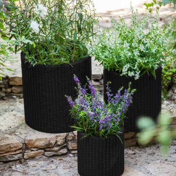 3-Piece Keter Cylinder Resin Rattan Planter by Keter, Grey