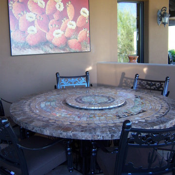 5' Round Desert Theme Dining Group w/ Lazy Susan and Deep Seating Set
