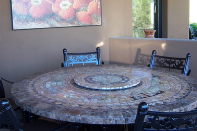 5' Round Desert Theme Dining Group w/ Lazy Susan and Deep Seating Set