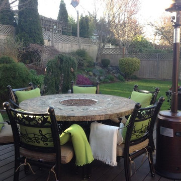 5' Round Wine and Music Themed Table Group w/ Fire Pit, Ice Bucket and Umbrella