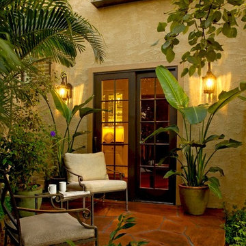 A private courtyard garden with a pool