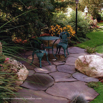 A small stone seating area