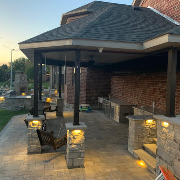 Addison Real Thin Stone Veneer Covered Patio, Outdoor Kitchen, and Fireplace