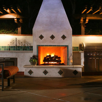 Adobe Fireplace with Custom Accent Tiles