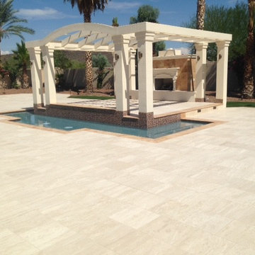 Backyard Patio Limestone Tile Design