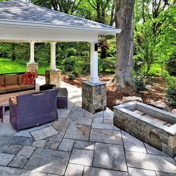 Backyard Pavillon with patio and fire pit