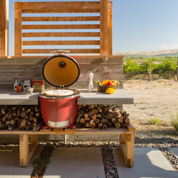 Big Red Egg and in a custom outdoor kitchen near a vineyard.