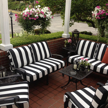 Black and White Striped Outdoor Furniture Cushions