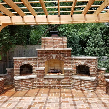 Brick Fireplace and Cedar Pergola