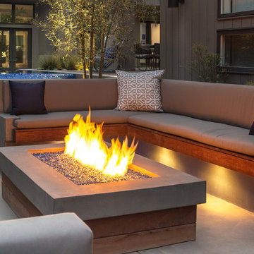 Built-in Concrete & Wood Sofa and Fire Pit