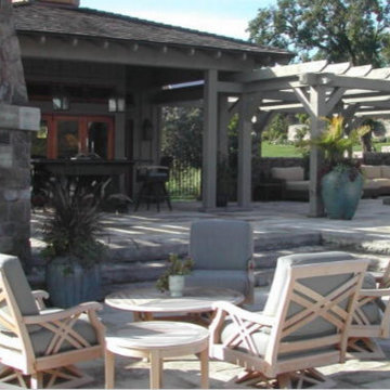 Cabana/fireplace/arbours/multi level stone patios