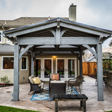California Elevated Backyard with Outdoor Living Old World Pavilion
