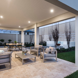 Inspiration for a contemporary patio in Perth with tile and a roof extension.