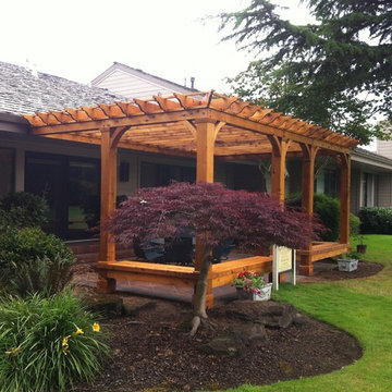 Cedar Pergola with built in bench seating