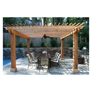 Cedar Pergola with Flagstone Patio and Fieldstone Retaining Wall ...