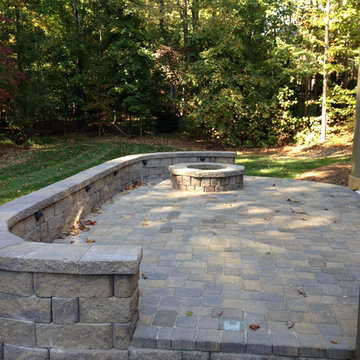 Charlotte paver patio with retaining wall and fire pit