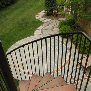 Circular Stone Patio with Spiral Staircase