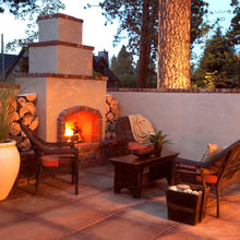 outdoor stucco fireplace