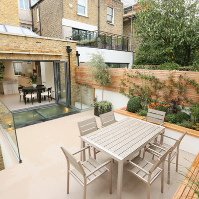 Example of a small trendy backyard patio container garden design in London with no cover