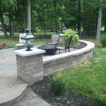 Colored Stamped Concrete Patio & Sitting Wall