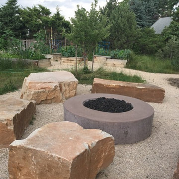 Concrete Firepit with Boulder Seating