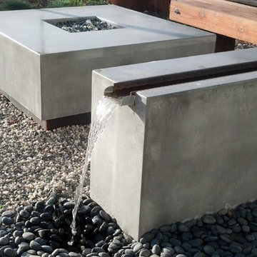 Concrete Water Feature Bench and Fire Pit Set