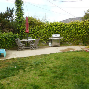Foto di un piccolo patio o portico stile marinaro dietro casa con lastre di cemento