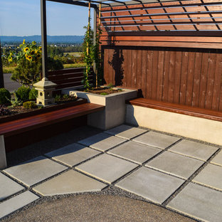 Esempio di un piccolo patio o portico etnico davanti casa con pavimentazioni in cemento e una pergola
