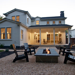 Patio - farmhouse backyard patio idea in San Francisco with a fire pit