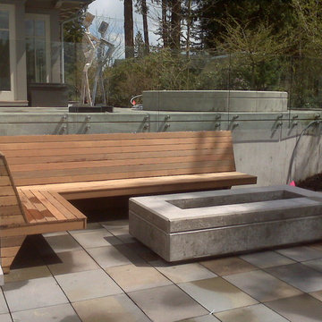 Contemporary fire pit and built in bench