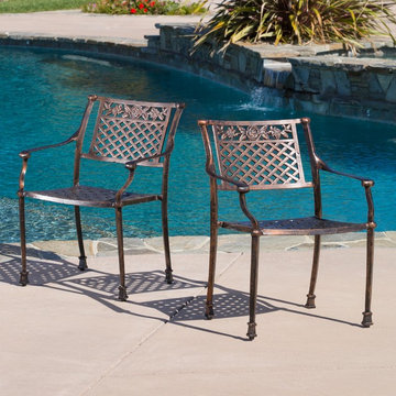 Contemporary Outdoor Patio Ft. Cast Aluminum Dining Chairs (Set of 2)