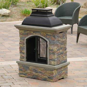 Contemporary Outdoor Patio w/ Outdoor Chiminea Fireplace