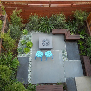Patio - contemporary backyard patio idea in San Francisco with a fire pit
