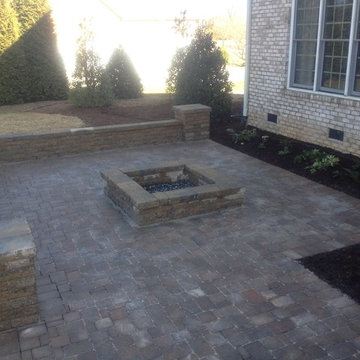Contemporary Patio with Square Firepit