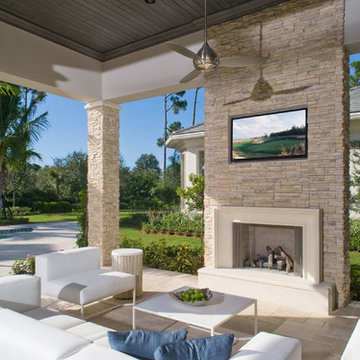 Contemporary Stone Outdoor Fireplace