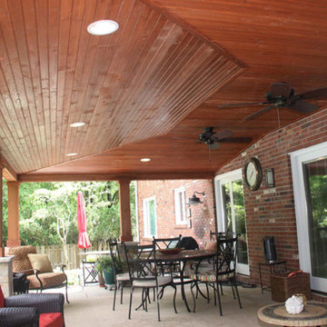 Covered Patio With Can Lights and Vaulted Ceiling