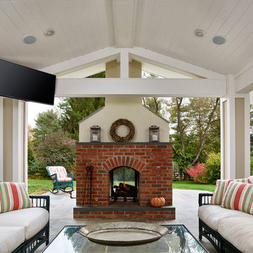 Covered patio with fireplace