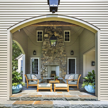 Covered Porch with outdoor fireplace