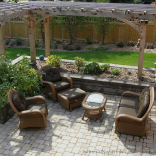 Inspiration for a mid-sized timeless backyard concrete paver patio remodel in Minneapolis with a pergola