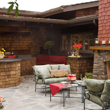 Craftsman outdoor kitchen and fireplace