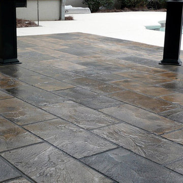Custom-Cut and Stained Overlay on Patio Pool Deck