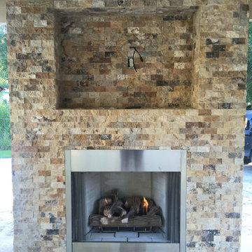 Custom Fireplace with Travertine Splitface Surround