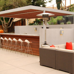Idee per un patio o portico design di medie dimensioni e dietro casa con un focolare e pavimentazioni in cemento