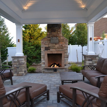 Deep seating Homecrest furniture, pavilion, and cultured stone gas fireplace. ww